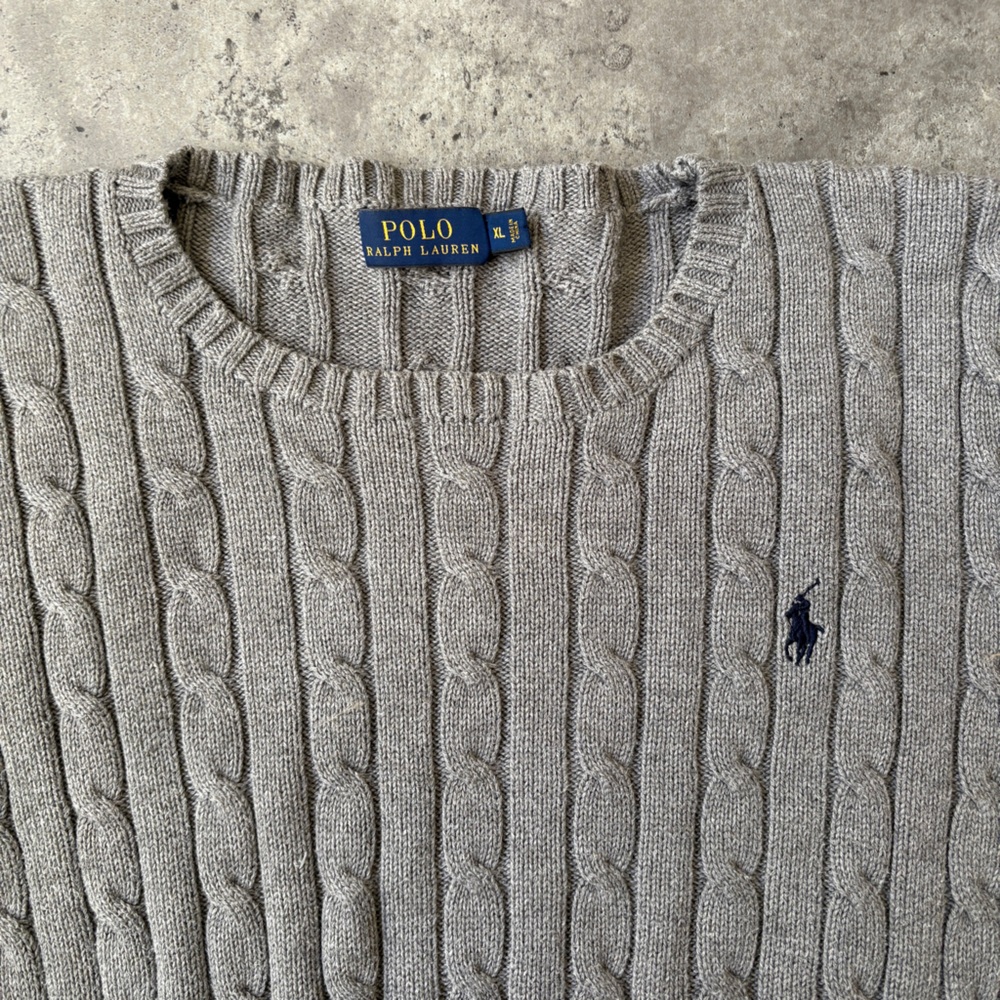 Ralph Lauren Light Gray Cable Knit Crewneck Sweater